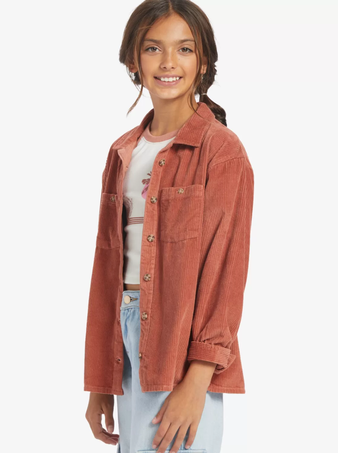 Girls' 4-16 Something Beautiful Solid Oversized Corduroy Shirt-ROXY Online
