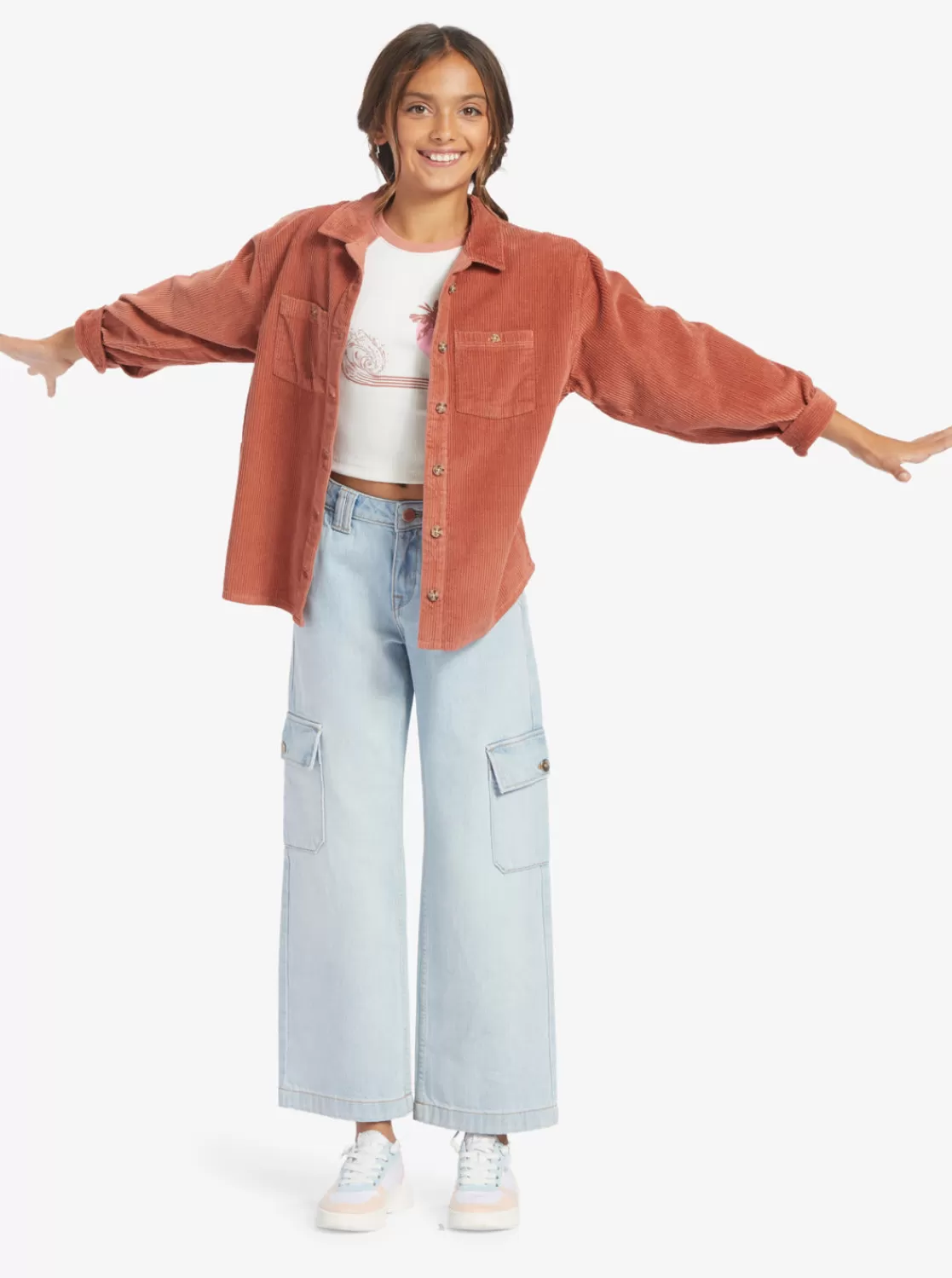 Girls' 4-16 Something Beautiful Solid Oversized Corduroy Shirt-ROXY Online