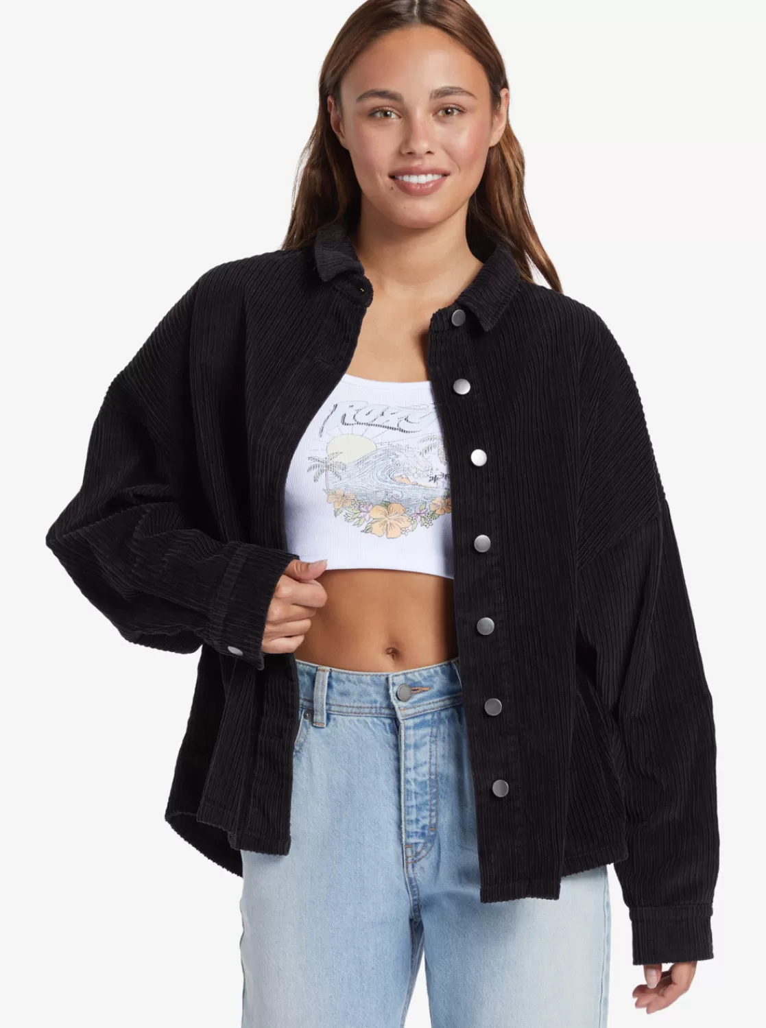 Kick Back Washed Corduroy Long Sleeve Overshirt-ROXY Fashion