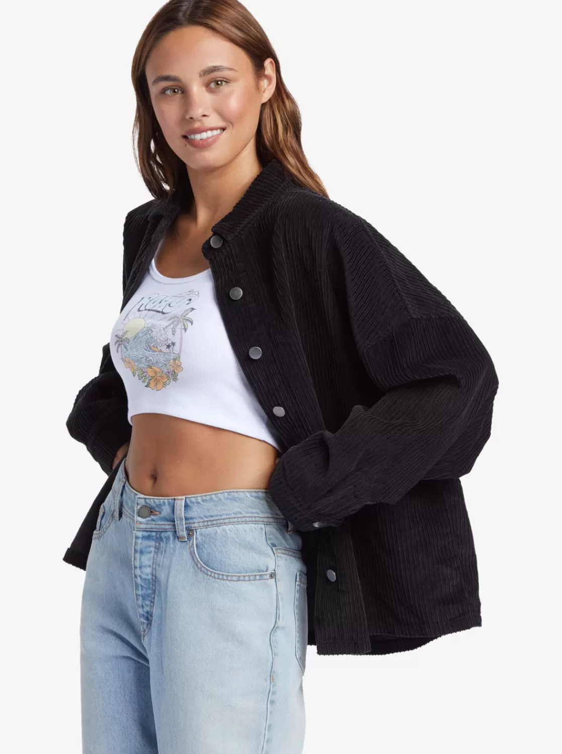 Kick Back Washed Corduroy Long Sleeve Overshirt-ROXY Fashion