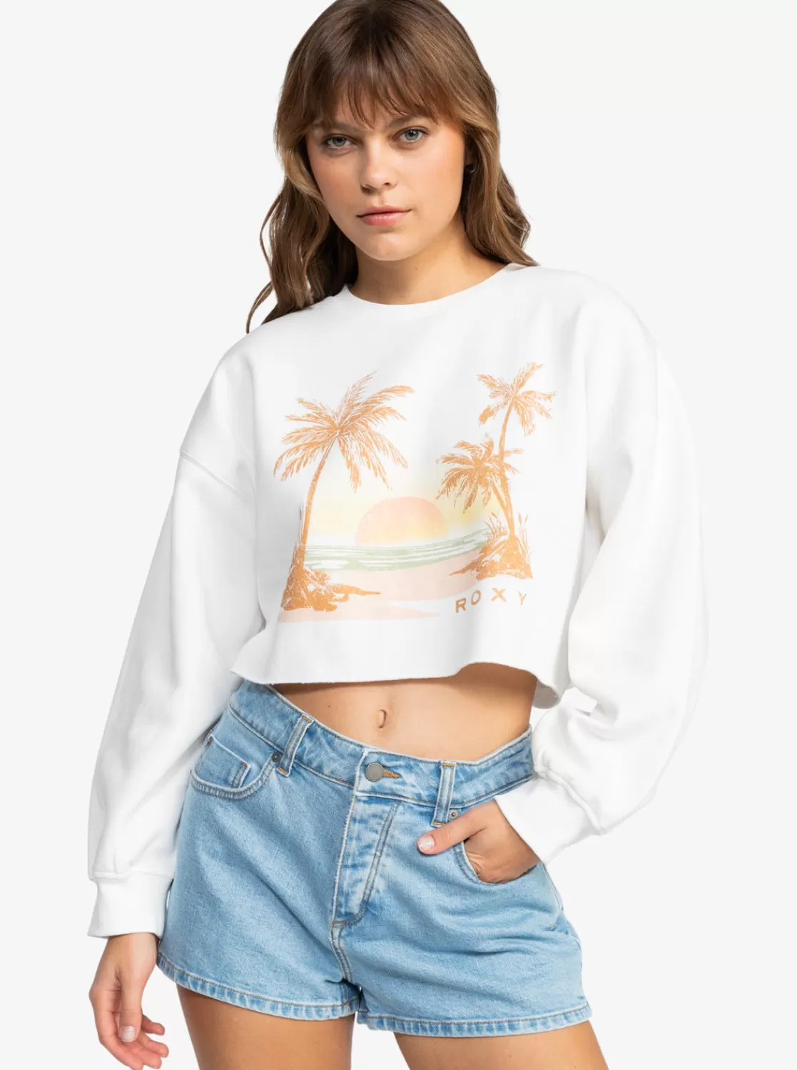 Sunset Beach Morning Hike Crop Sweatshirt-ROXY Hot
